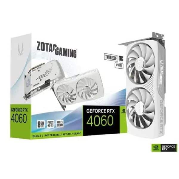 Tarjeta de Video – Zotac GeForce RTX 4060 8GB Twin Edge OC White Edition – 8 GB GDDR6 (128 bit) (ZT-D40600Q-10M)